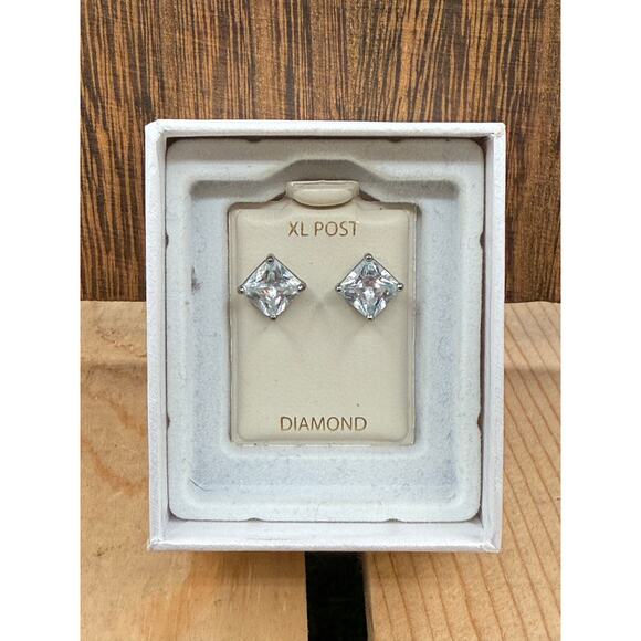 Piercing Pagoda Pair of 4mm Princess-Cut Cubic Zirc Solitaire Earrings - Picture 2 of 8